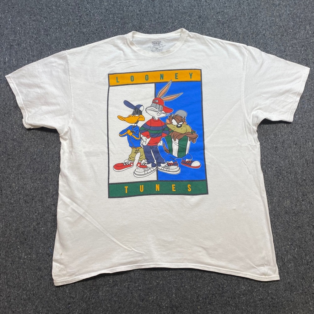 Looney Tunes TShirt Sz XXL Mens White Skater Bugs Daffy Taz Graphic Tee